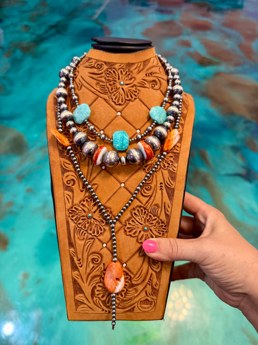 Jaci Collection – Amazonite & Spiny Oyster Sterling Silver Necklaces