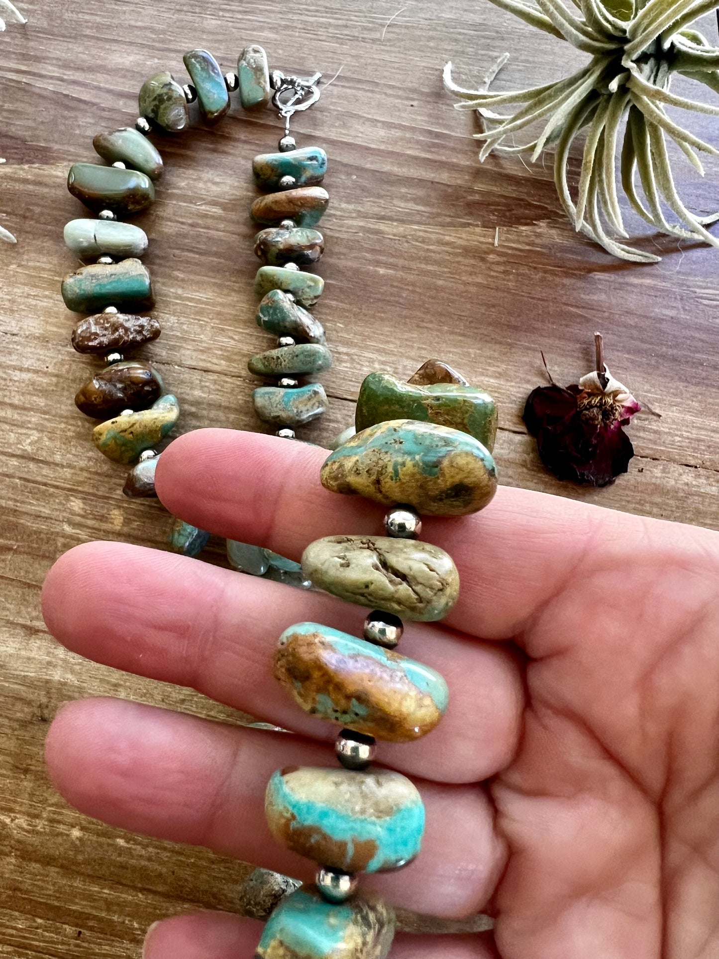 24 inch long Navajos pearl and polish turquoise