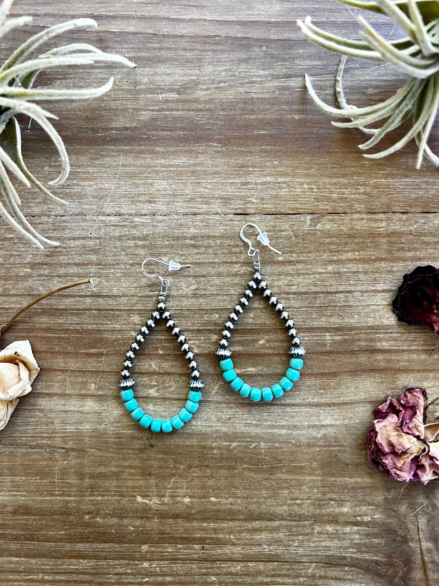 American turquoise teardrop earrings with navajo