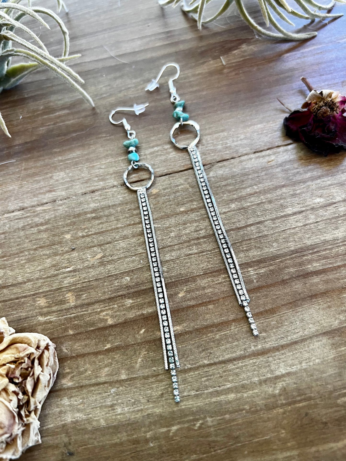 Chic dangle earrings with Sterling Silver Pearls and turquoise