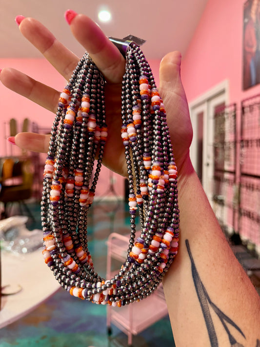 16.75-Inch Purple Wampum, Spiny Oyster & Pink Conch Necklace