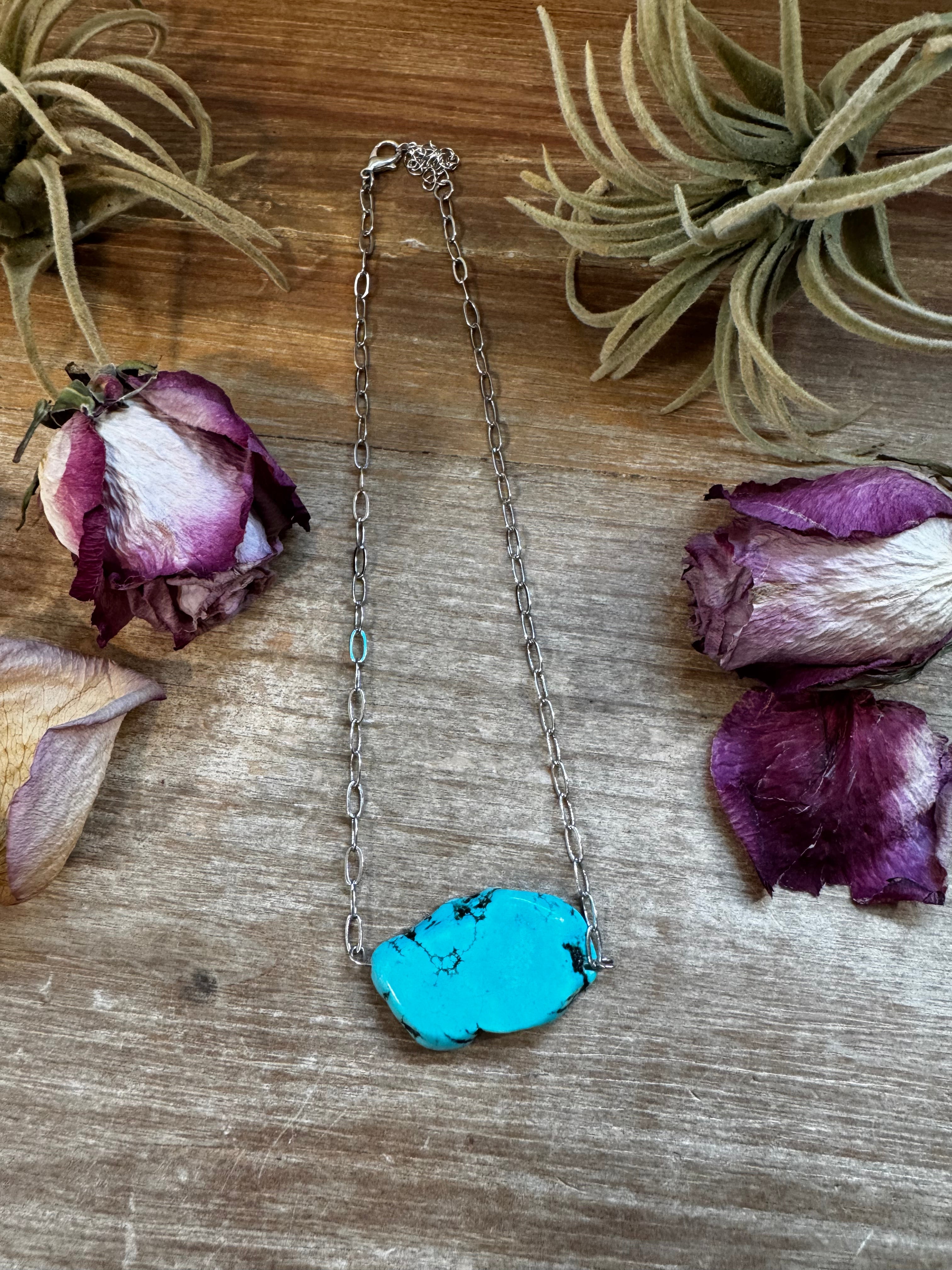 Magnesite Turquoise Paperclip Necklace – Silver Plated – The
