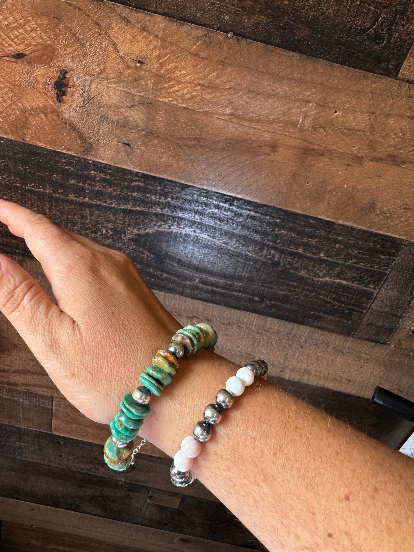 8 mm Sterling Silver Pearls bracelet with real turquoise