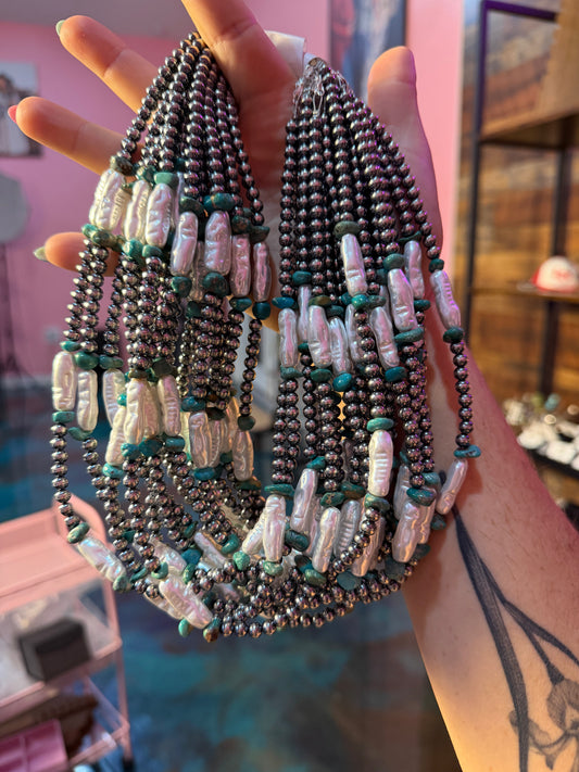 5mm turquoise and long fresh water pearls