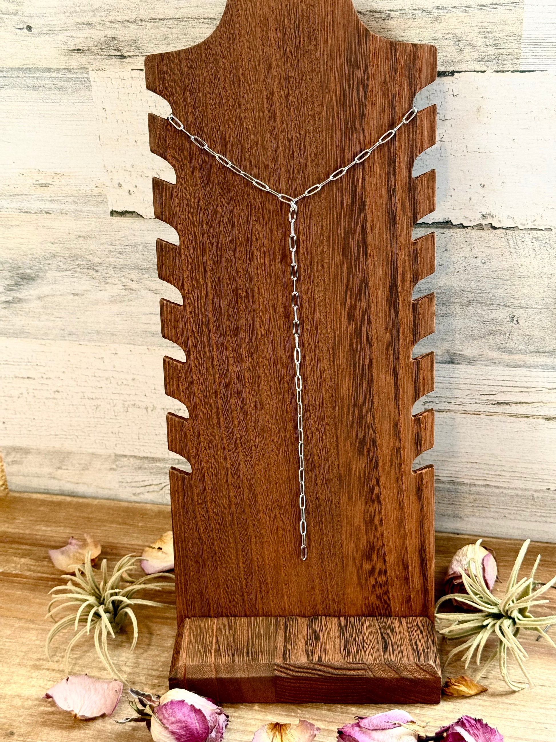 Silver plated paperclip chain lariat necklace handmade by The Bijoux FAB
