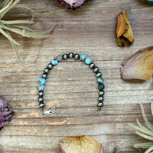 6.25-inch Larimar and sterling silver bracelet with extender, 6 mm beads, handmade by The Bijoux FAB, USA made