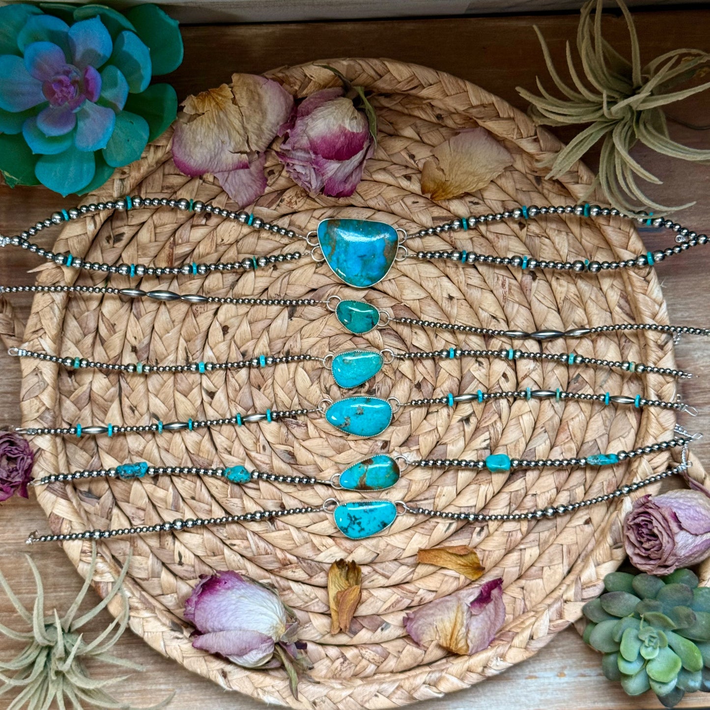 13-inch sterling silver and turquoise choker with extender, handmade in-house by The Bijoux FAB, USA made, multiple styles available