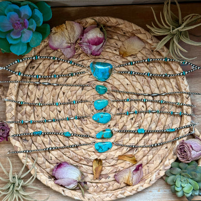 13-inch sterling silver and turquoise choker with extender, handmade in-house by The Bijoux FAB, USA made, multiple styles available