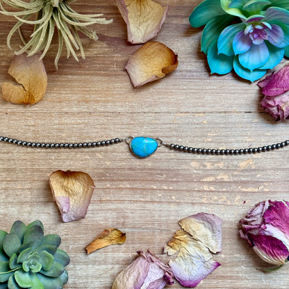 13-inch sterling silver and turquoise choker with extender, 4 mm pearls, handmade in-house by The Bijoux FAB, USA made