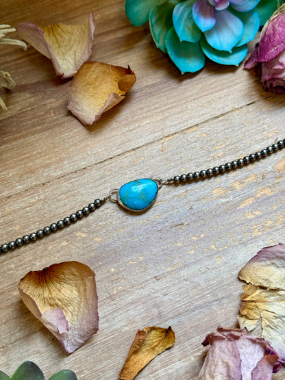 Sterling Silver & Turquoise Choker – 13” + Extender – 4 mm Pearls – Handmade In-House