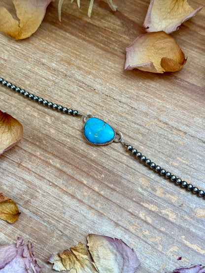 Sterling Silver & Turquoise Choker – 13” + Extender – 4 mm Pearls – Handmade In-House