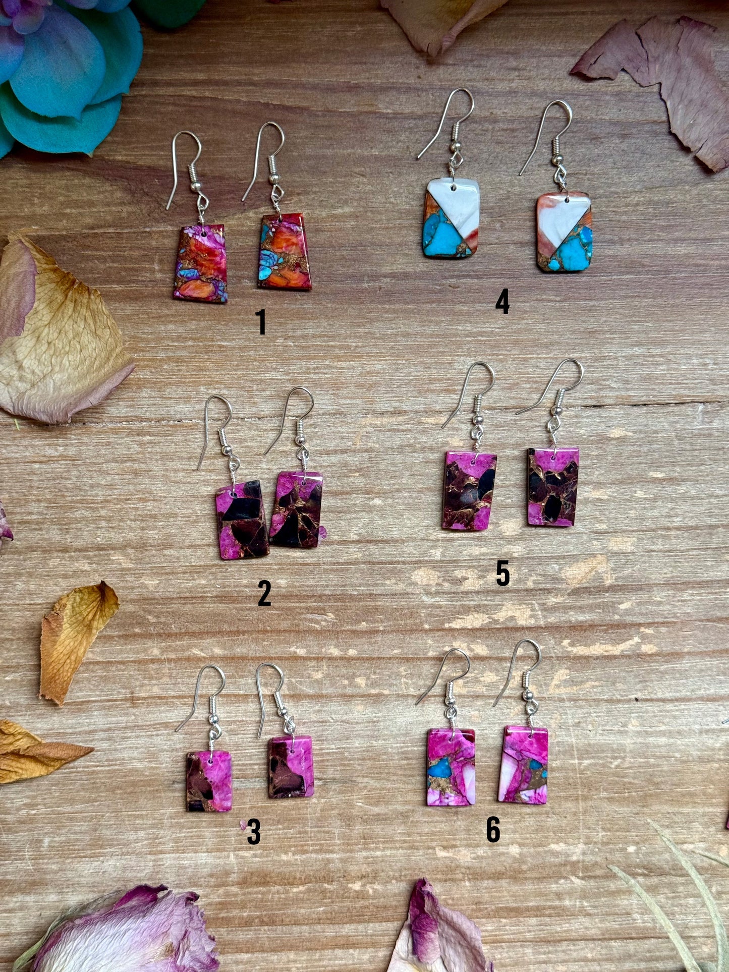 Sterling silver slab earrings, 1.5-inch lightweight stone dangles, multiple stone options, made in USA, not made by The Bijoux FAB