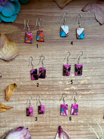 Sterling silver slab earrings, 1.5-inch lightweight stone dangles, multiple stone options, made in USA, not made by The Bijoux FAB