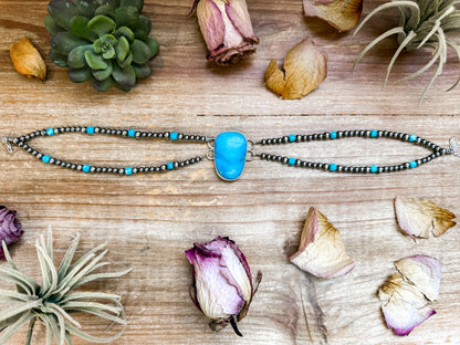 Sterling Silver & Turquoise Choker – 13” + Extender – In-House Silversmithing – Real Turquoise & Spiny Oyster Options