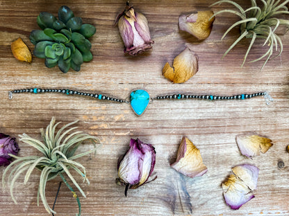 Sterling Silver & Turquoise Choker – 13” + Extender – In-House Silversmithing – Real Turquoise & Spiny Oyster Options