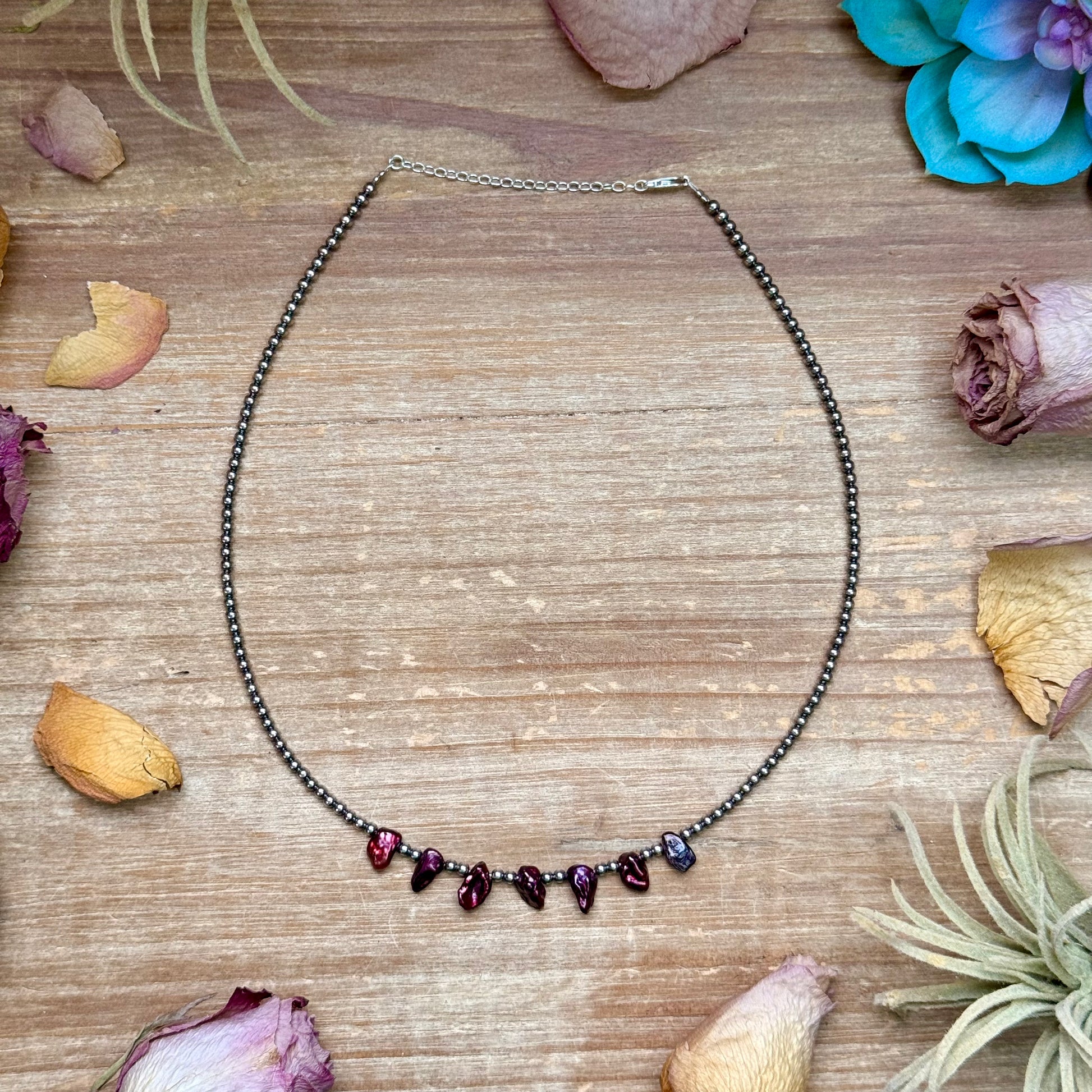 15.5-inch dyed freshwater pearl choker with extender, handmade by The Bijoux FAB, unique pearl color variations