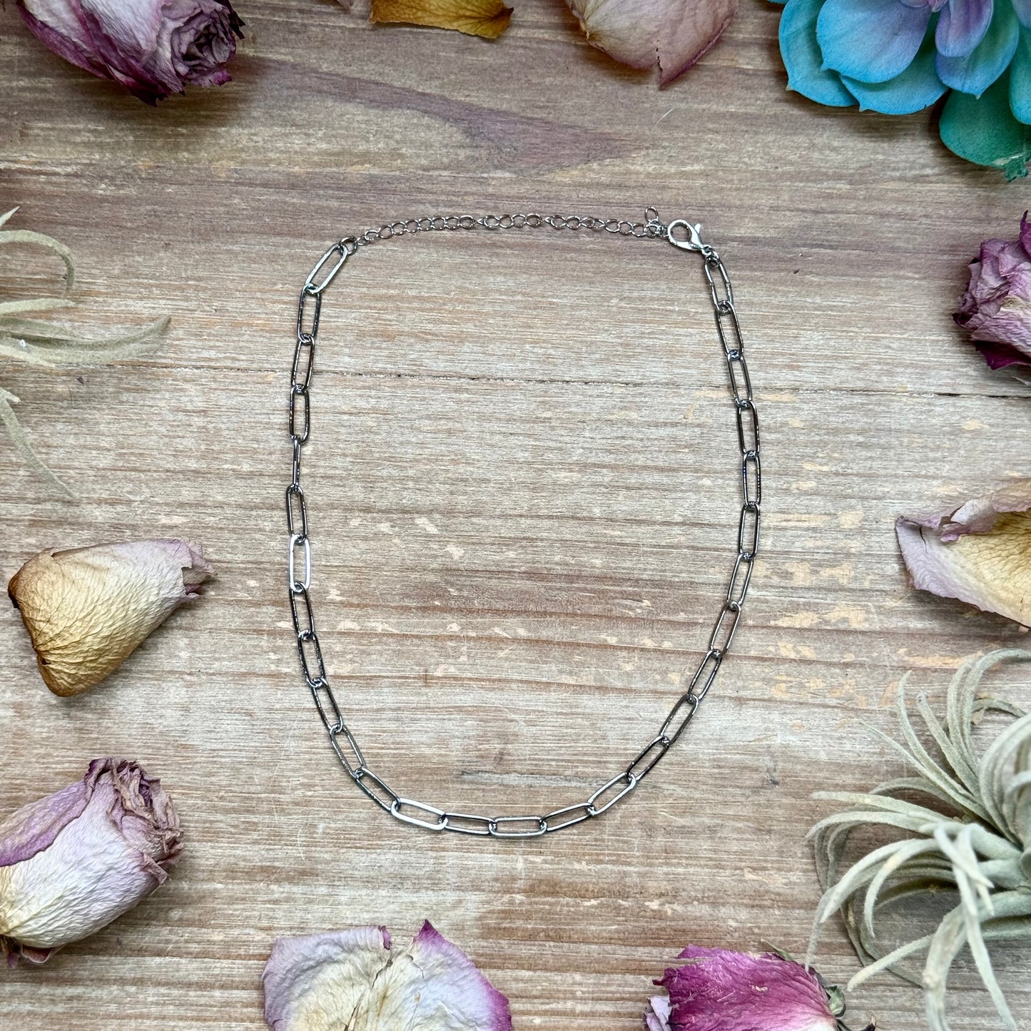 Silver Plated Paperclip Chain Choker – 14” + Extender