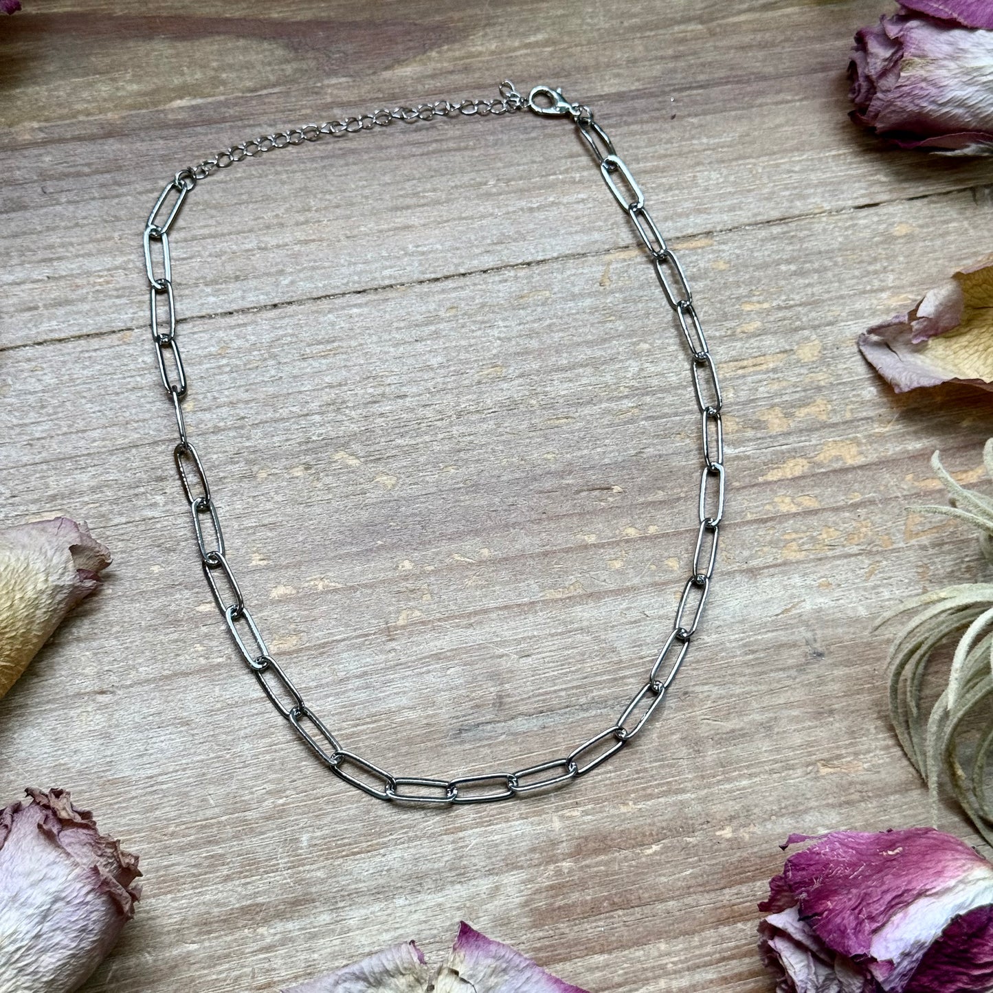 Silver Plated Paperclip Chain Choker – 14” + Extender
