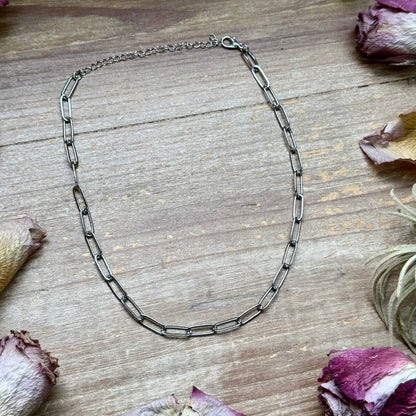 Silver Plated Paperclip Chain Choker – 14” + Extender