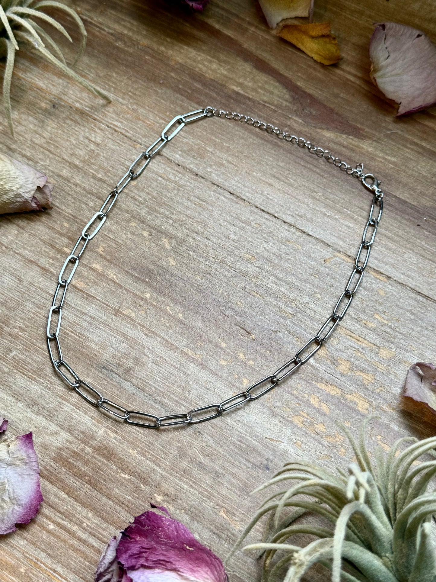 Silver Plated Paperclip Chain Choker – 14” + Extender