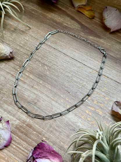 Silver Plated Paperclip Chain Choker – 14” + Extender