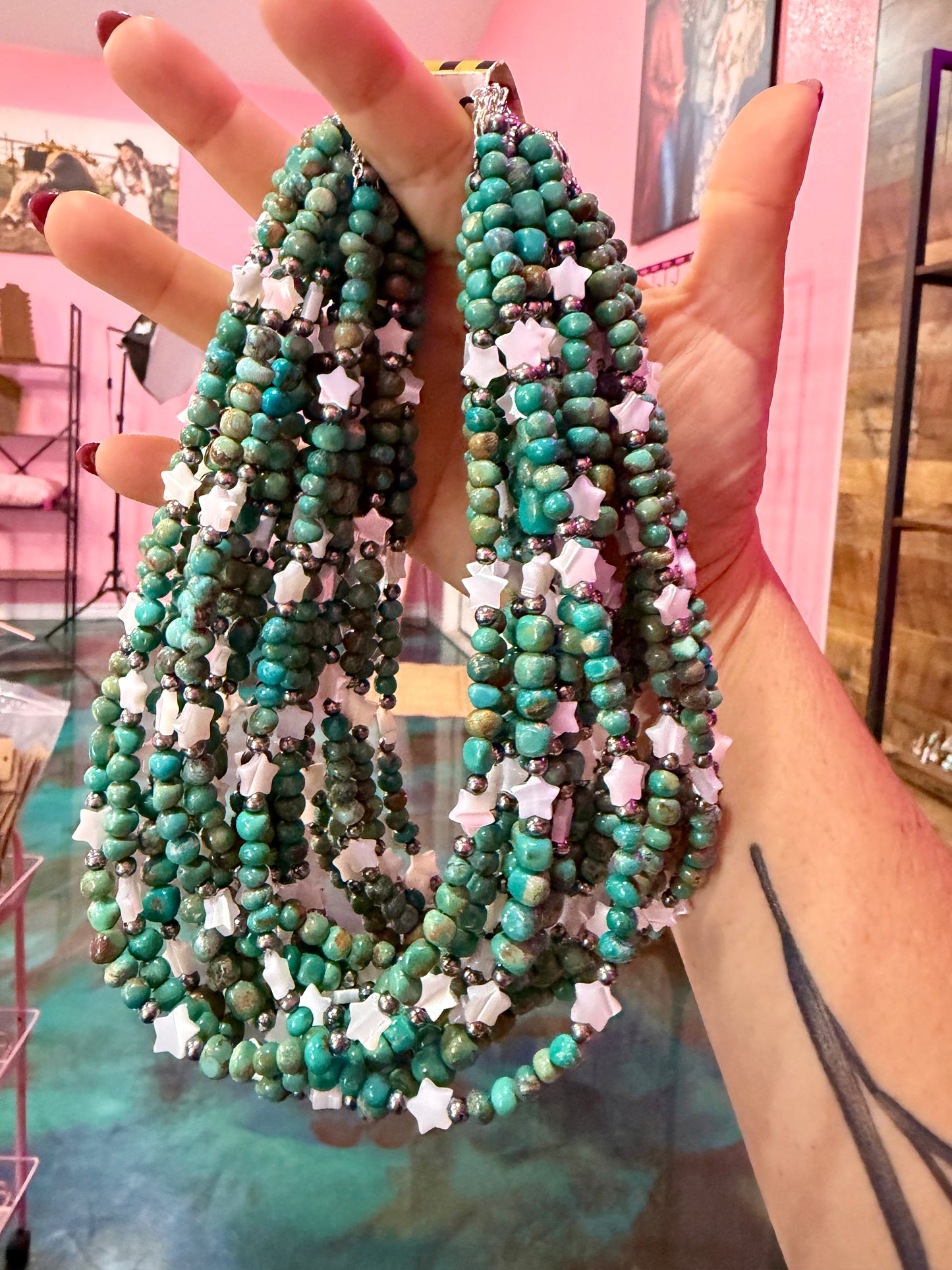 16-Inch Turquoise & White Shell Star Necklace