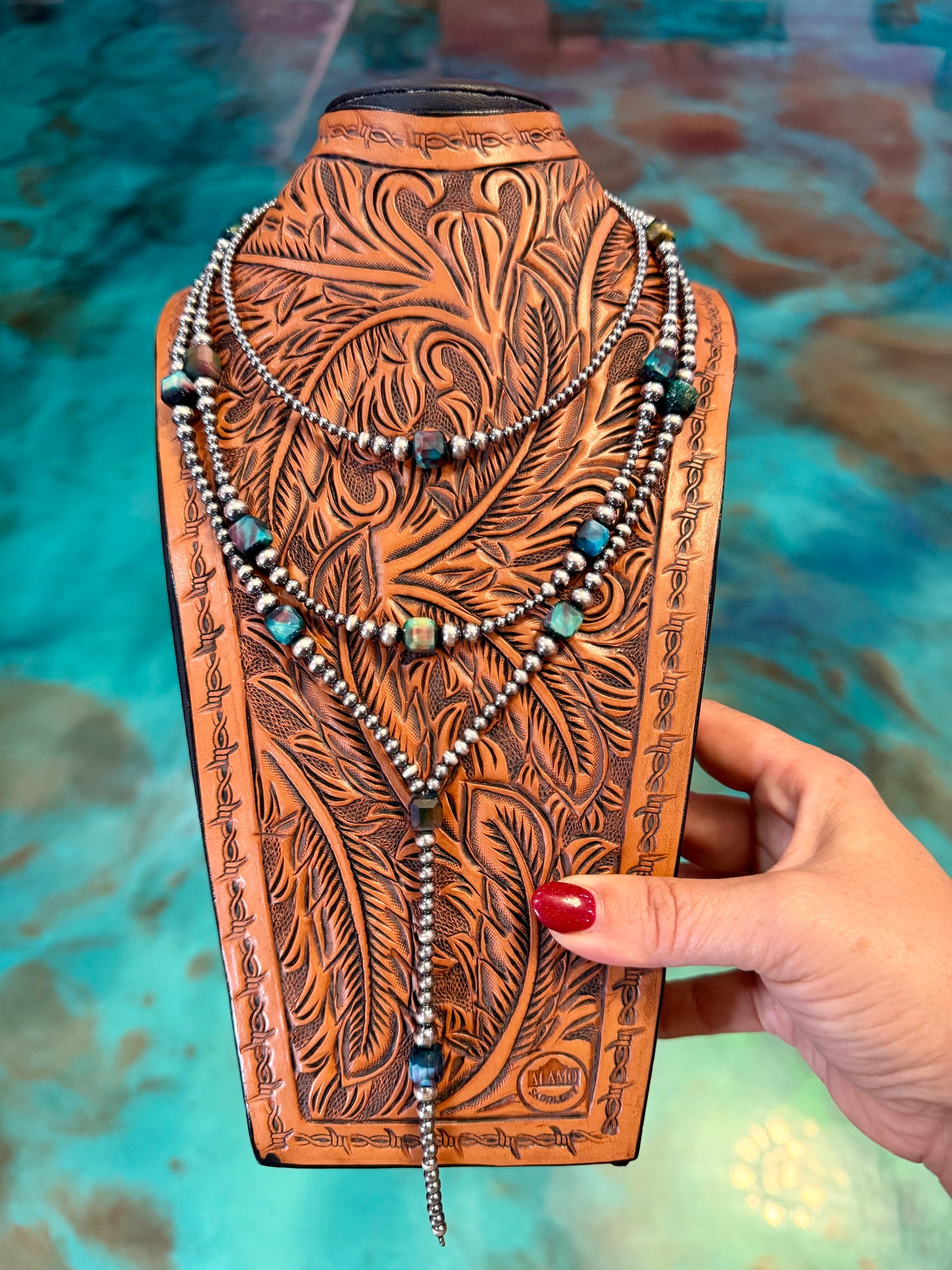 One Time Pieces – Dyed Tiger’s Eye & Sterling Silver Necklace Stack