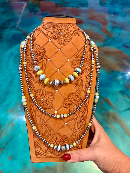 One Time Pieces – Lemon Jade & Larimar Necklace Stack