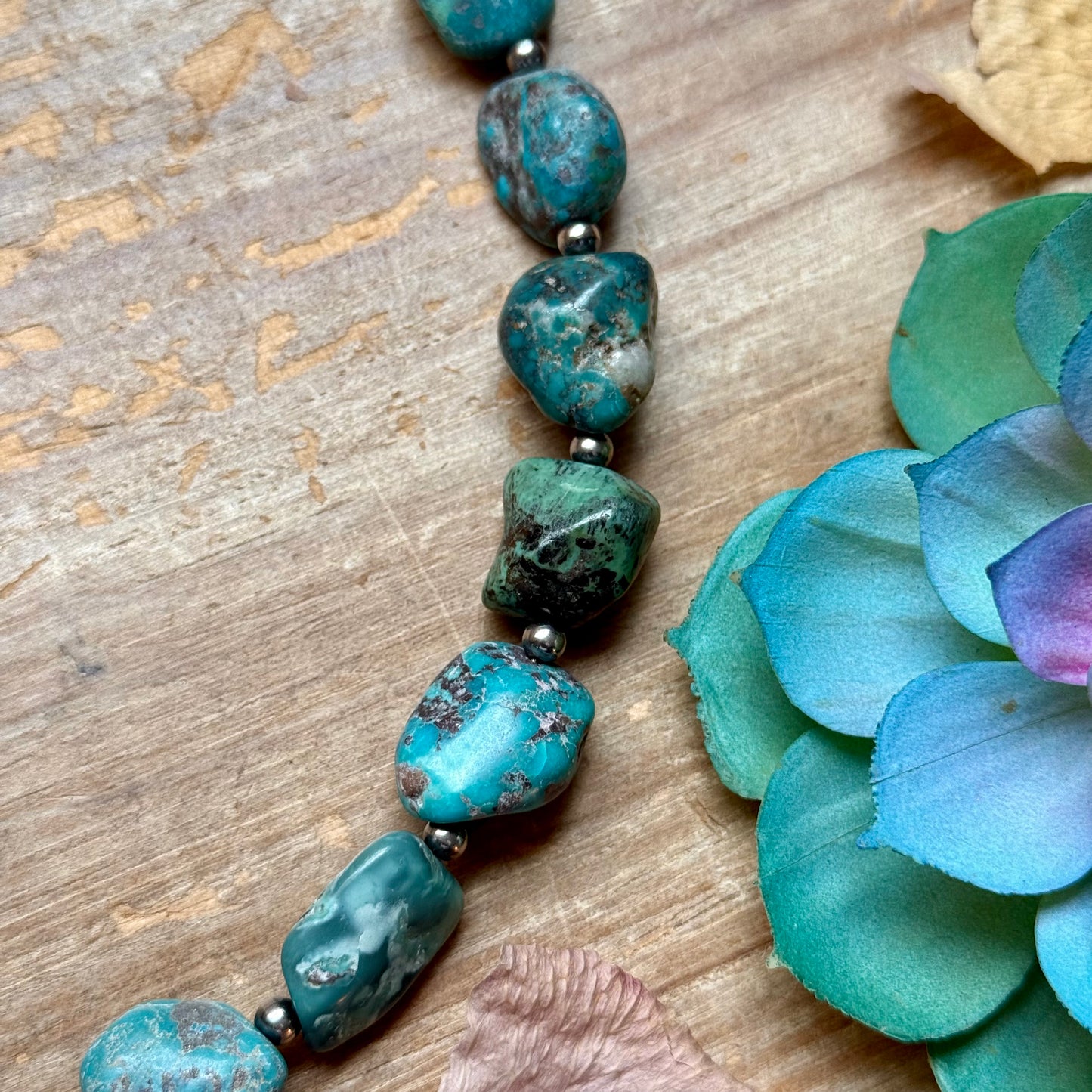 Blue Turquoise Nugget Necklace – Sterling Silver – 24”