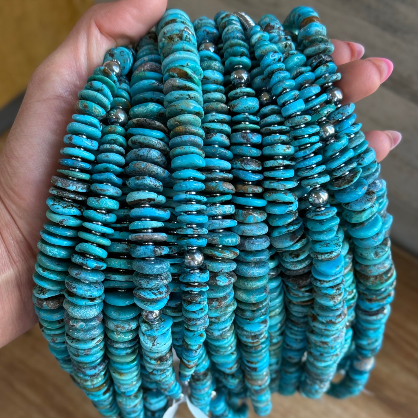 Dark Blue Turquoise Graduated Necklace with Sterling Silver Pearls & Hematite – 23”