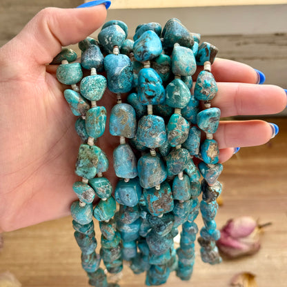 Blue Turquoise Nugget & Shell Necklace – 26”