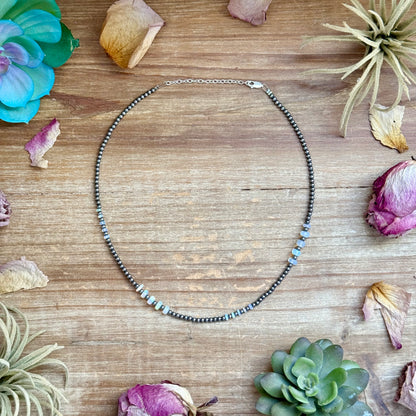 16 inch white opal smooth bead necklace with sterling silver extender, handmade