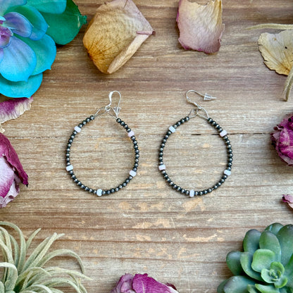 Pink conch hoop earrings with sterling silver pearls and hooks, lightweight, each pair unique