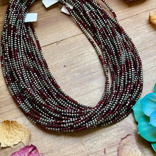 18.5 inch dark red natural garnet necklace with sterling silver pearls, handmade by The Bijoux FAB

