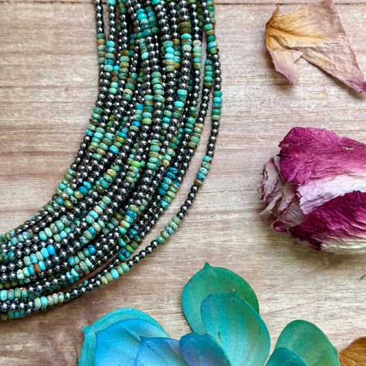 18 inch faceted turquoise necklace with sterling silver pearls, handmade by The Bijoux FAB
