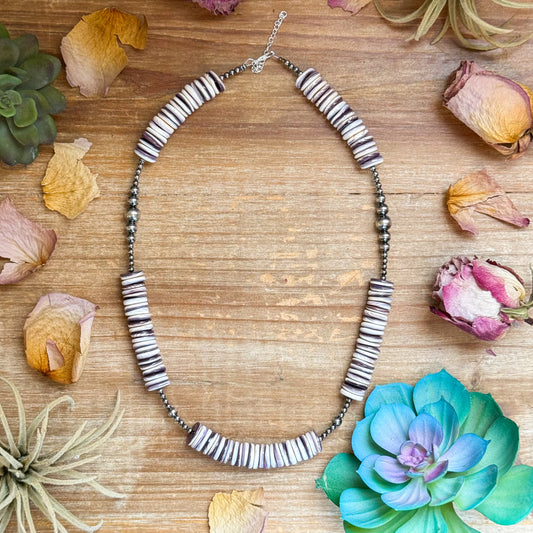 19.5 inch Wampum shell necklace with 3 to 8mm sterling silver pearls handmade by The Bijoux FAB
