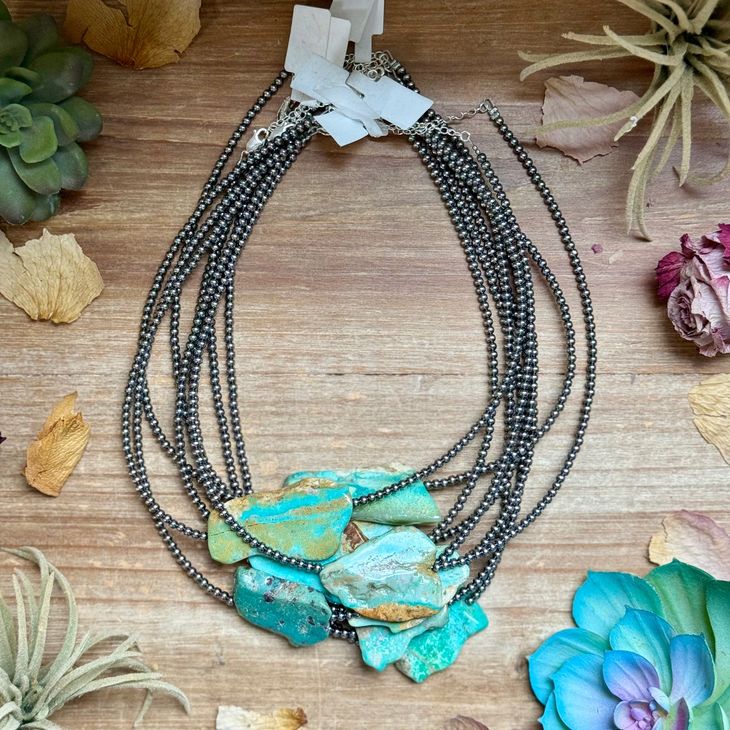 16” Flat Turquoise Necklace – Sterling Silver