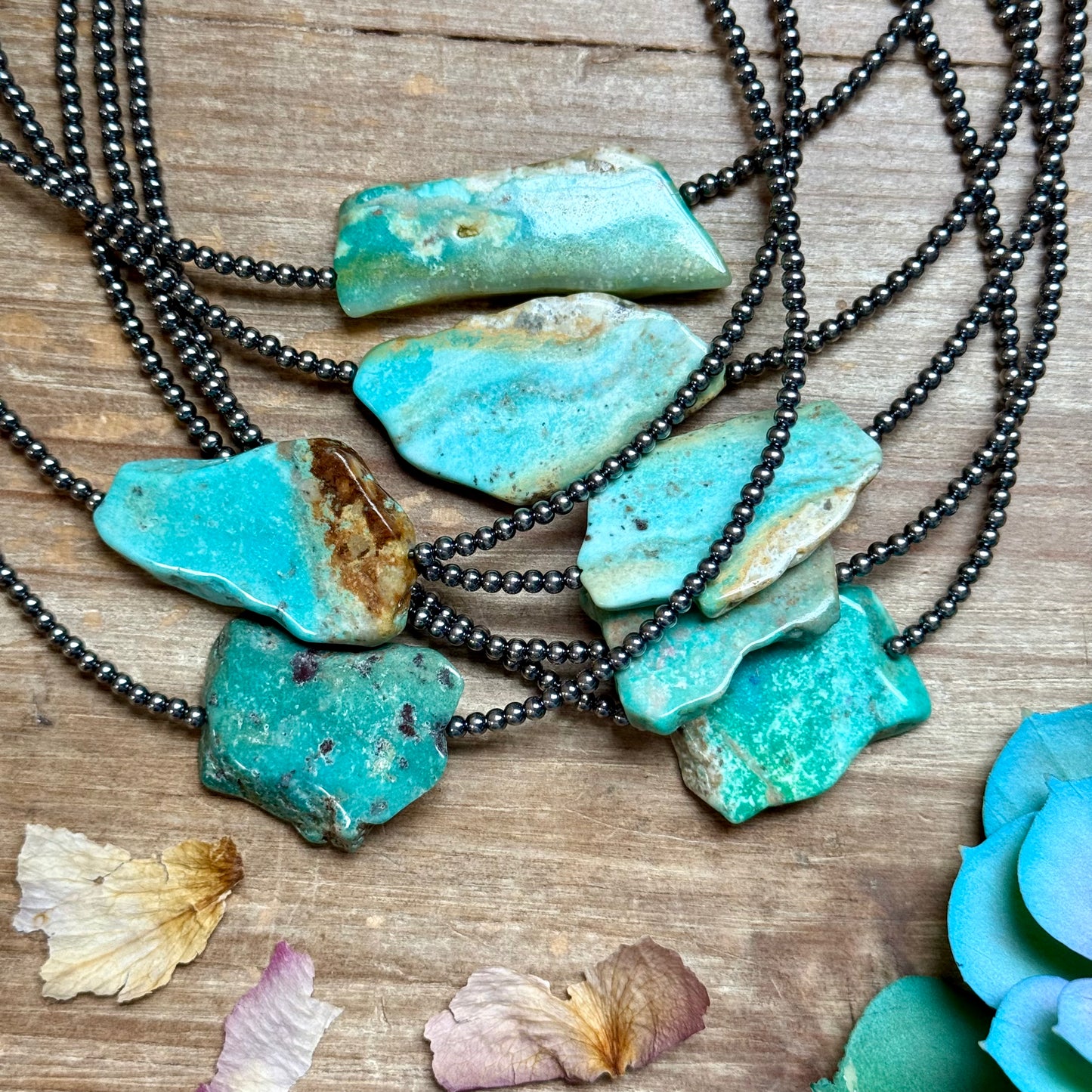 16” Flat Turquoise Necklace – Sterling Silver