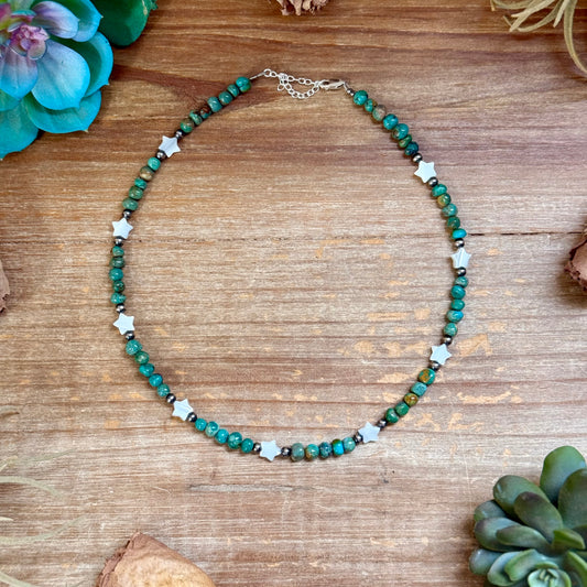 16-Inch Turquoise & White Shell Star Necklace