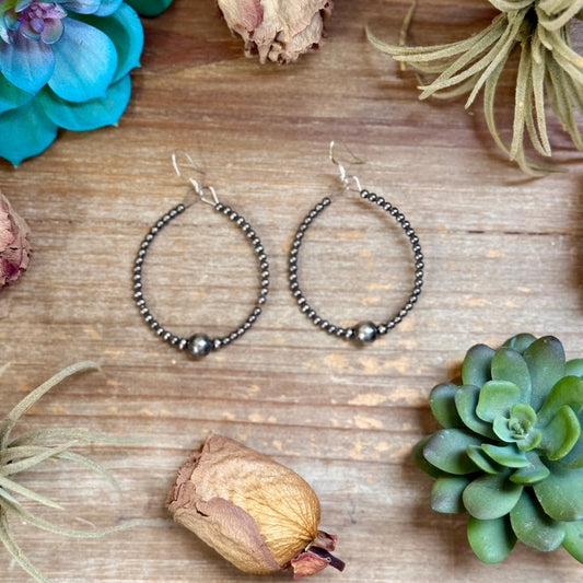 All-Sterling Silver Pearl Hoop Earrings - 8mm Middle