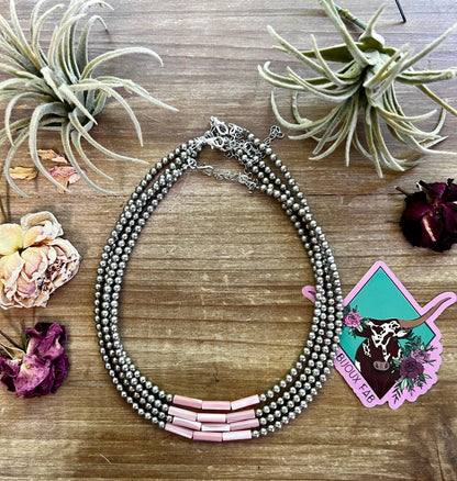 Silver plated choker with pink shell