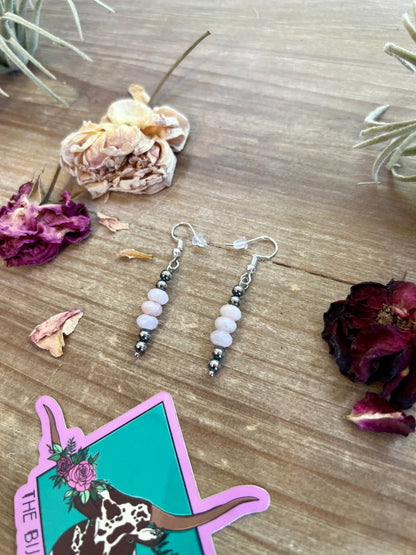 Pink Morganite and Navajos pearl dangle earrings