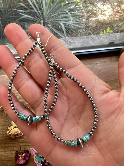 3 mm Navajos earrings teardrop with real turquoise