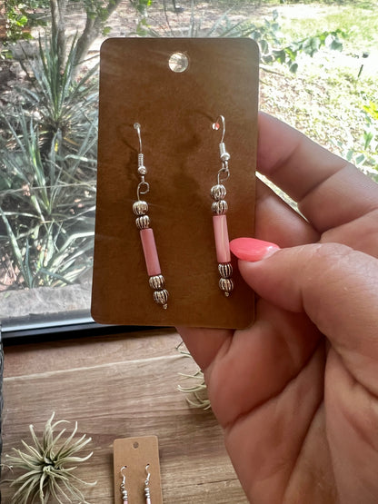 Pink shell dangle earrings - summer small earrings