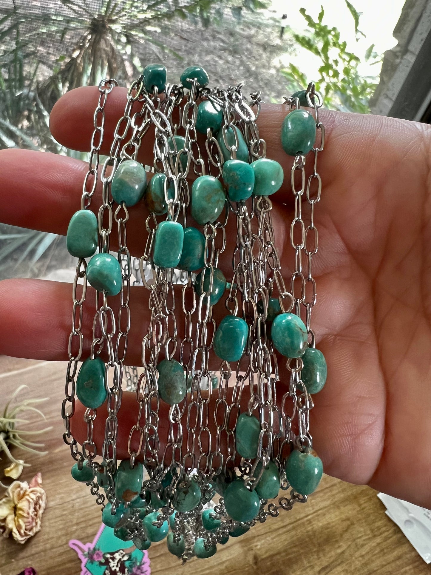 14 inch long chain with real turquoise nuggets