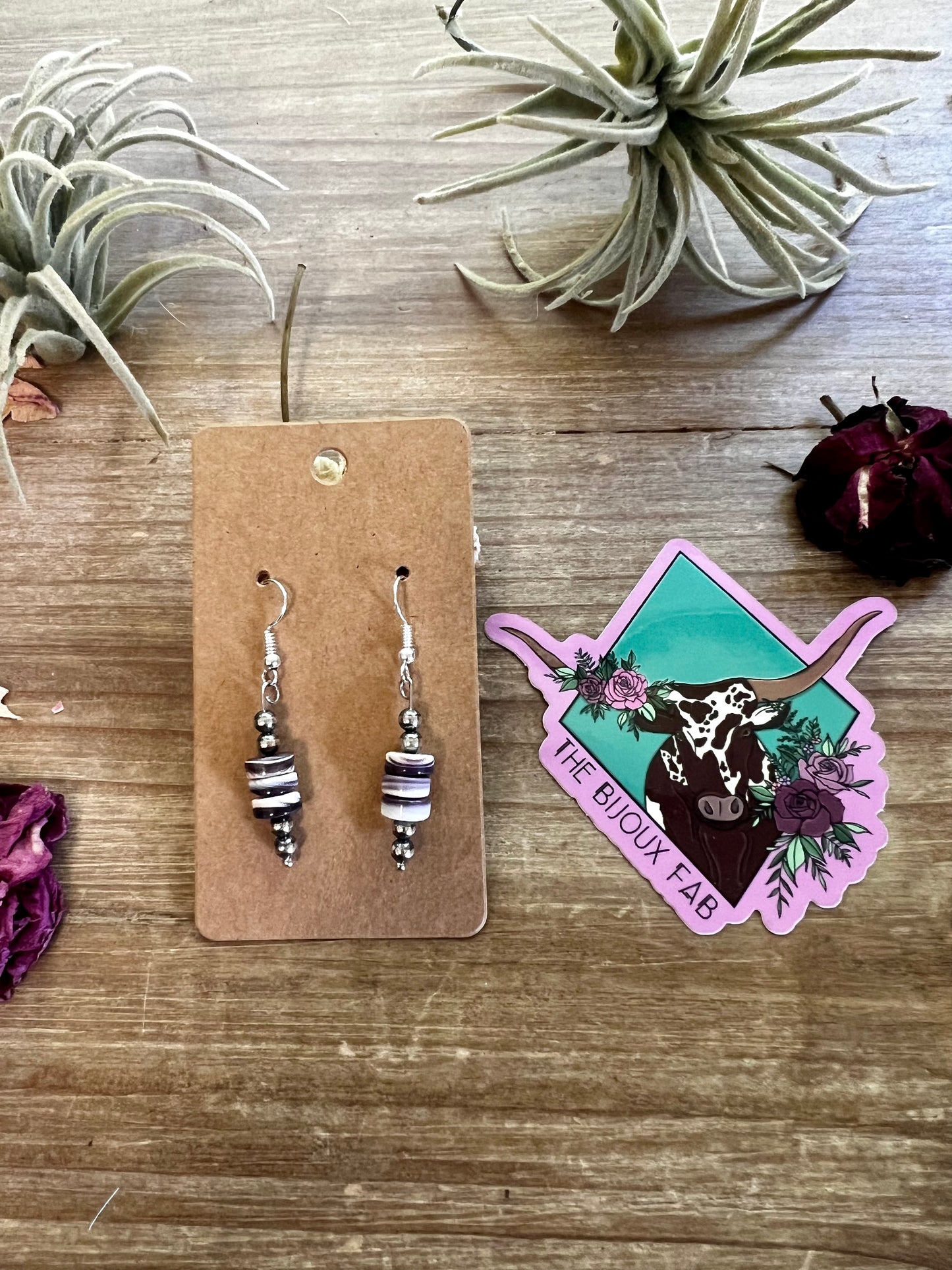 Wampum shell dangle earrings with Navajos