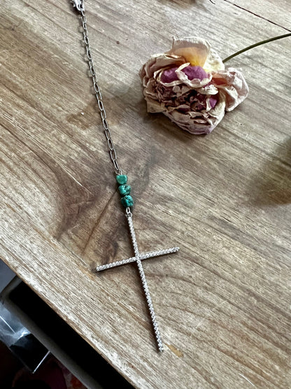 Cross lariat chain with turquoise