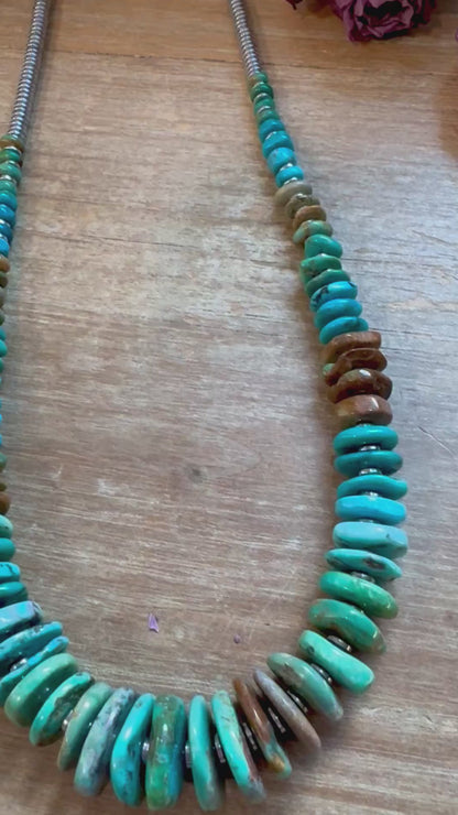 Tri-Color Turquoise & Hematite Necklace – 23"