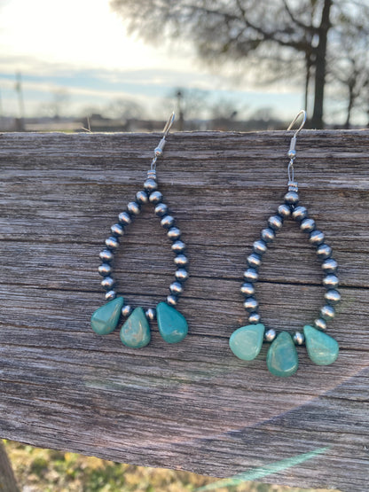 Teardrop turquoise and Navajo earrings - spring
