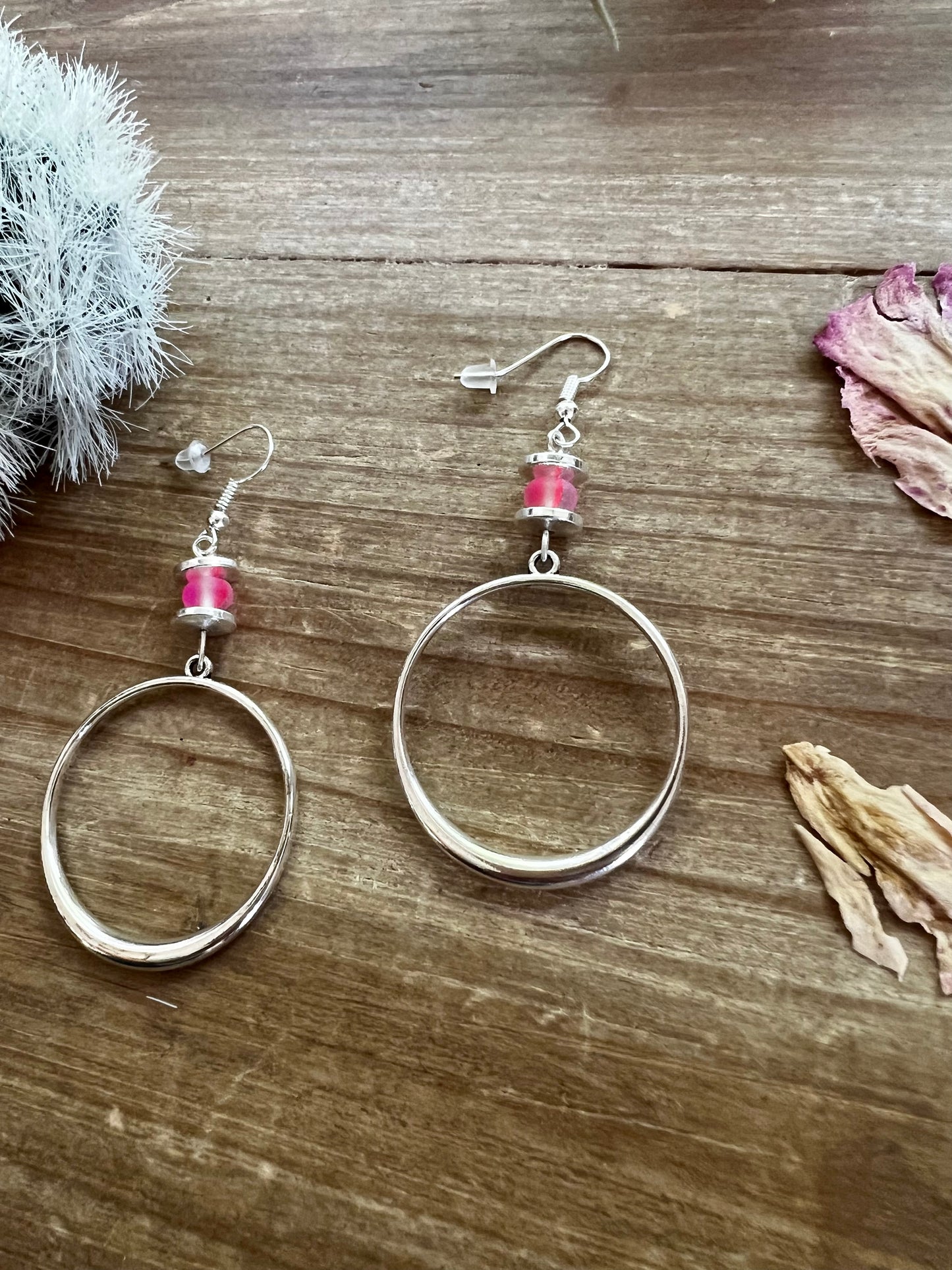 Pink mermaids beads on hoop earrings